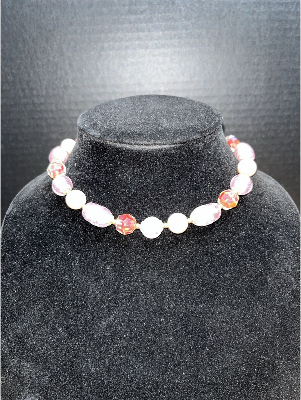 Vintage Pink Gold  Aurora Borealis Beaded Choker Necklace